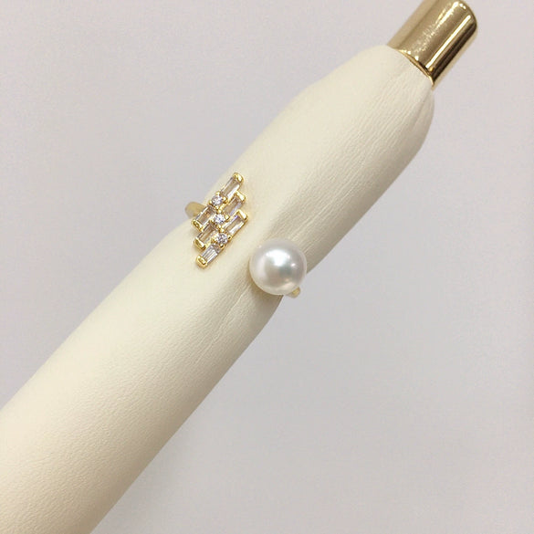 Wholesale Fashion Women's Freshwater Pearl Ring Copper 18K Gold Micro Inlaid Zircon Flat Round Rose Buns Round