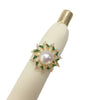 Wholesale Fashion Women's Freshwater Pearl Ring With Copper Material And Micropaved Green Zircon In Flat Round And Bun Round Shapes