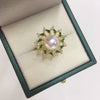 Wholesale Fashion Women's Freshwater Pearl Ring With Copper Material And Micropaved Green Zircon In Flat Round And Bun Round Shapes