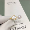 Wholesale Fashion Women's Freshwater Pearl Ring With Natural Seashells And Four Leaf Clover Copper And Gold Design