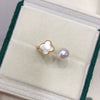 Wholesale Fashion Women's Freshwater Pearl Ring With Natural Seashells And Four Leaf Clover Copper And Gold Design