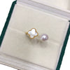 Wholesale Fashion Women's Freshwater Pearl Ring With Natural Seashells And Four Leaf Clover Copper And Gold Design