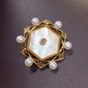 Wholesale Fashion Women's Geometric Copper Natural Freshwater Pearl Sea Shell Corsage Pin Multibead Brooch