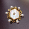 Wholesale Fashion Women's Geometric Copper Natural Freshwater Pearl Sea Shell Corsage Pin Multibead Brooch