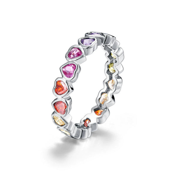 Wholesale Fashion Women's Geometric Rainbow Zircon Ring S925 Silver Inlaid With Color Treasures