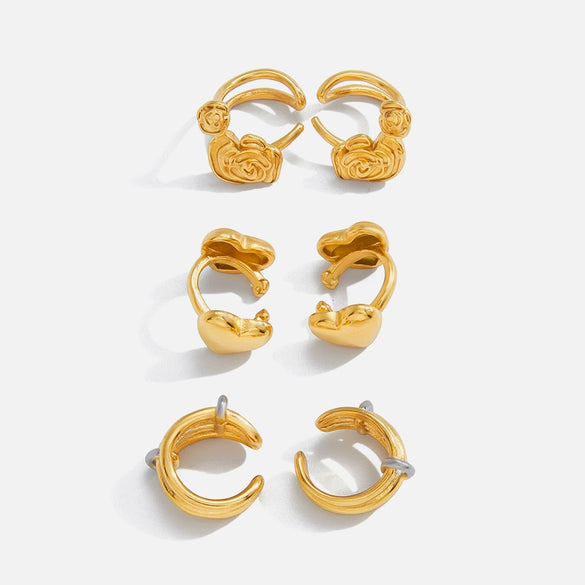 Wholesale Fashion Women's Heart Shape Electroplated Stainless Steel Ear Clips Earrings Jewelry