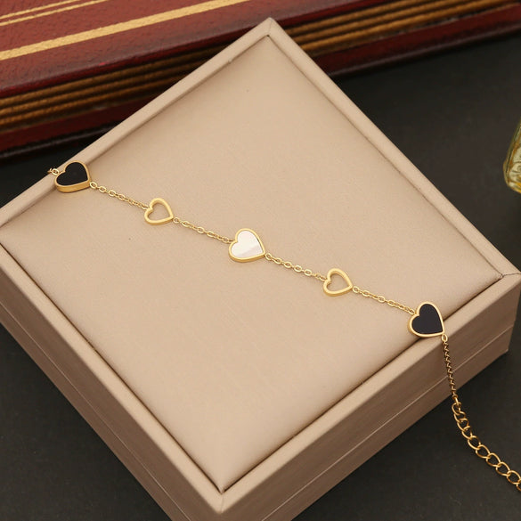 Wholesale Fashion Women's Jewelry Set With Heart Shaped Pendant Stainless Steel Clavicle Chain Electroplated Double Layer O Chain