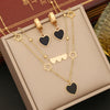 Wholesale Fashion Women's Jewelry Set With Heart Shaped Pendant Stainless Steel Clavicle Chain Electroplated Double Layer O Chain