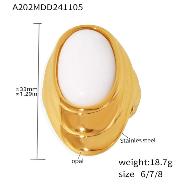 Wholesale Fashion Women's Natural Opal Stainless Steel Ring Earrings Pvd Plated
