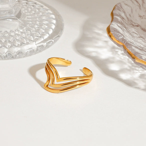 Wholesale Fashion Women's Ring Jewelry Stainless Steel French Retro Geometric Multilayer Hollow Irregular Electroplated