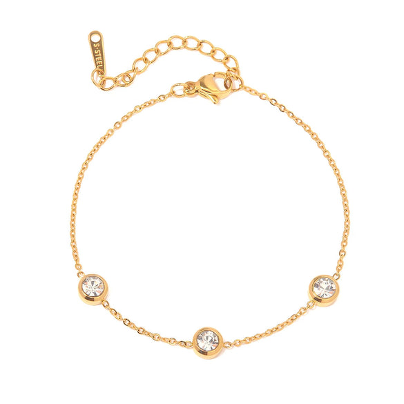 Wholesale Fashion Women's Round Zircon Stainless Steel Bracelet With 18K Gold Plated Electroplating And Geometric Design