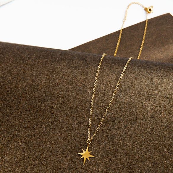 Wholesale Fashion Women's Sixpointed Star Titanium Steel Electroplated Clavicle Chain Necklace