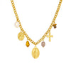 Wholesale Fashion Women's Stainless Steel And Titanium Steel Jewelry Set With Cross Crown And Roman Numerals Pattern Gold Plated Oval Relief Pendant