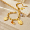 Wholesale Fashion Women's Stainless Steel And Titanium Steel Jewelry Set With Cross Crown And Roman Numerals Pattern Gold Plated Oval Relief Pendant