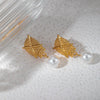 Wholesale Fashion Woven Texture Titanium Steel And Pearl Earrings With Geometric Rhombus And Star Patterns Electroplated For Women