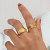 Wholesale Fashionable Adjustable Butterfly Ring In Stainless Steel With Geometric Pattern And 18K Gold Plated Electroplating For Women