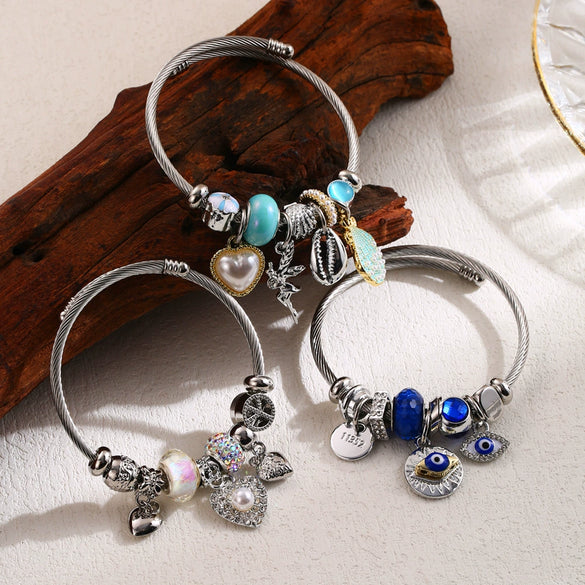 Wholesale Fashionable Allmatch Diamondembedded Heart Shape Alloy Stainless Steel Adjustable Unisex Bracelet