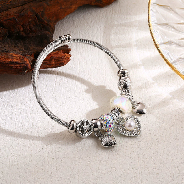 Wholesale Fashionable Allmatch Diamondembedded Heart Shape Alloy Stainless Steel Adjustable Unisex Bracelet