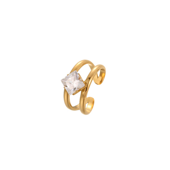 Wholesale Fashionable And Exquisite 18K Gold Plated Stainless Steel Geometric Ring With Inlaid Zircon For Women