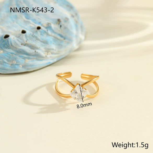 Wholesale Fashionable And Exquisite 18K Gold Plated Stainless Steel Geometric Ring With Inlaid Zircon For Women