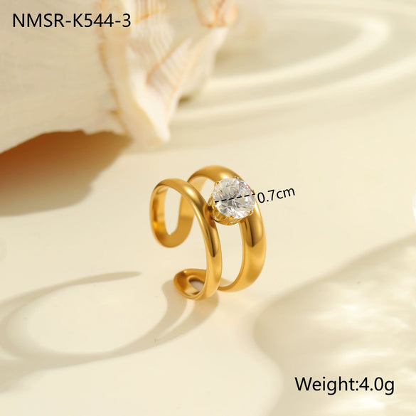 Wholesale Fashionable And Exquisite 18K Gold Plated Stainless Steel Geometric Ring With Inlaid Zircon For Women