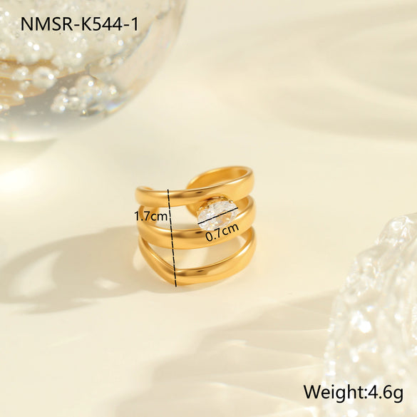 Wholesale Fashionable And Exquisite 18K Gold Plated Stainless Steel Geometric Ring With Inlaid Zircon For Women