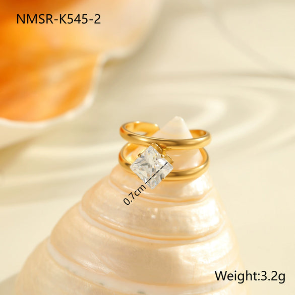 Wholesale Fashionable And Exquisite 18K Gold Plated Stainless Steel Geometric Ring With Inlaid Zircon For Women