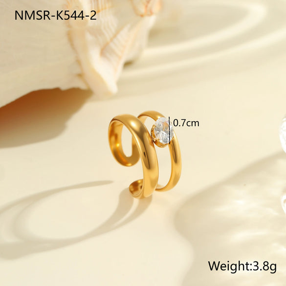 Wholesale Fashionable And Exquisite 18K Gold Plated Stainless Steel Geometric Ring With Inlaid Zircon For Women