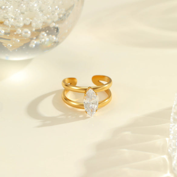 Wholesale Fashionable And Exquisite 18K Gold Plated Stainless Steel Geometric Ring With Inlaid Zircon For Women