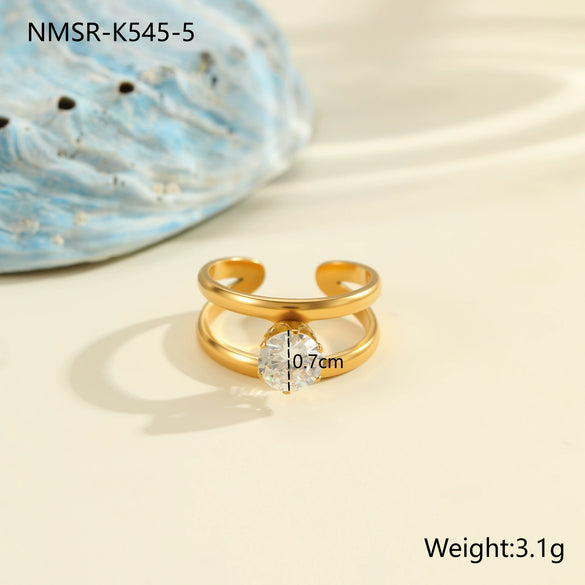 Wholesale Fashionable And Exquisite 18K Gold Plated Stainless Steel Geometric Ring With Inlaid Zircon For Women