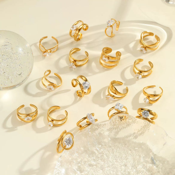 Wholesale Fashionable And Exquisite 18K Gold Plated Stainless Steel Geometric Ring With Inlaid Zircon For Women