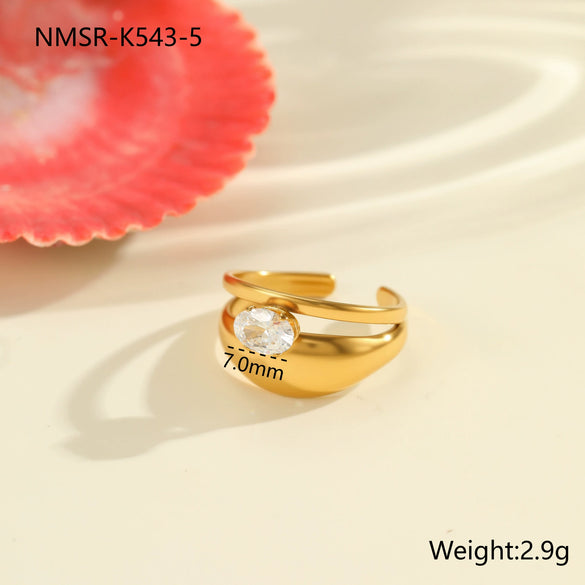 Wholesale Fashionable And Exquisite 18K Gold Plated Stainless Steel Geometric Ring With Inlaid Zircon For Women