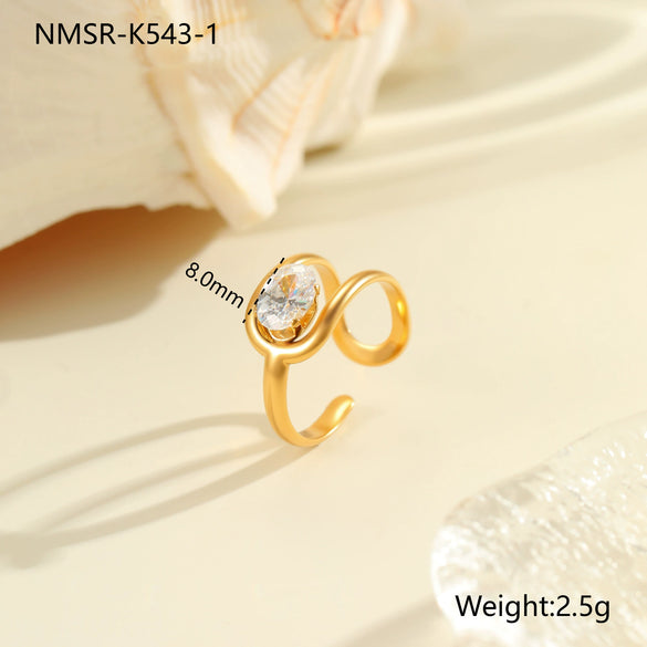 Wholesale Fashionable And Exquisite 18K Gold Plated Stainless Steel Geometric Ring With Inlaid Zircon For Women