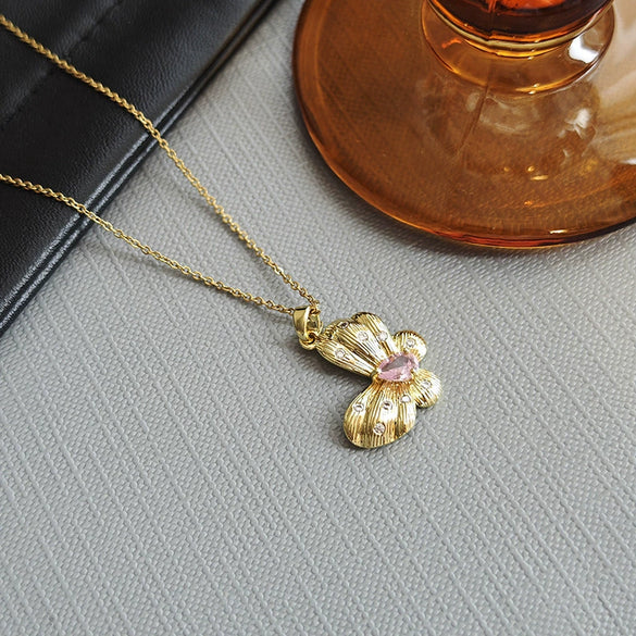 Wholesale Fashionable Bow Necklace Titanium Steel O Word Chain Copper Pendant Electroplated For Women