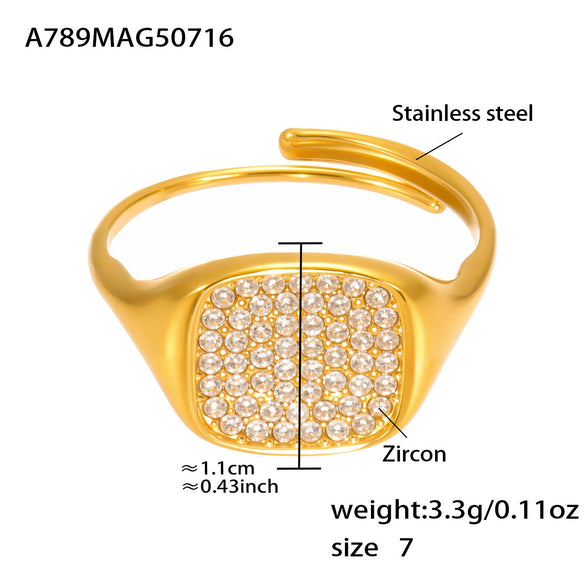 Wholesale Fashionable Casual Opening Love Ring In Stainless Steel With Heart Shape And Geometric Pattern Electroplated 18K Gold For Women