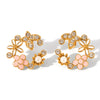 Wholesale Fashionable Diamond Pearl Earrings Stainless Steel Flower Earrings With Electroplating And Pvd Vacuum Plating For Women