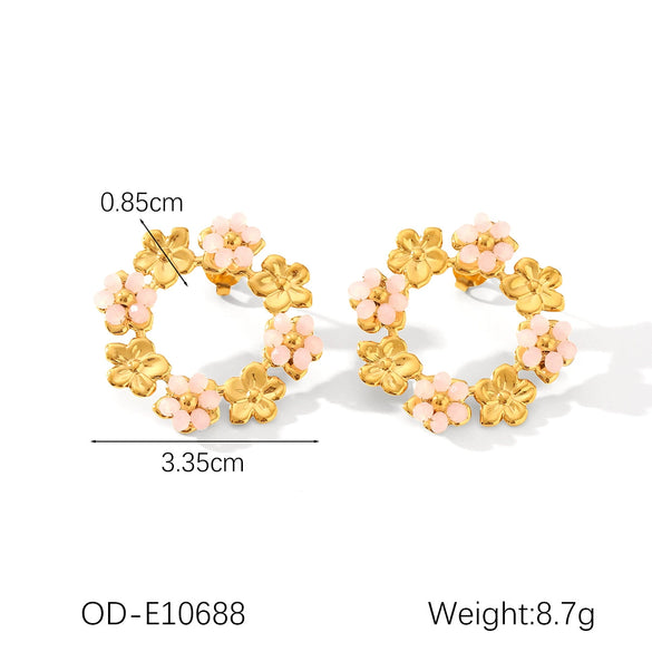 Wholesale Fashionable Diamond Pearl Earrings Stainless Steel Flower Earrings With Electroplating And Pvd Vacuum Plating For Women