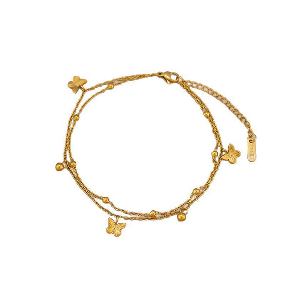 Wholesale Fashionable Elegant Butterfly 18K Gold Electroplated Titanium Steel And Stainless Steel Necklace And Double Layer Anklet For Women With Animal And Zodiac Shapes