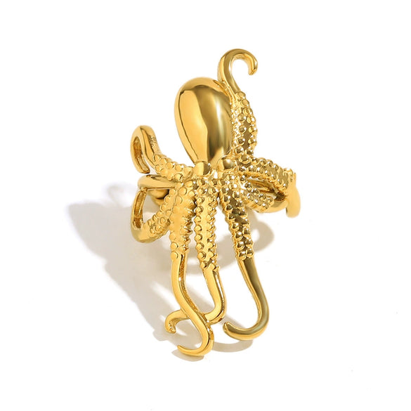 Wholesale Fashionable Elegant Creative Octopus Animal Shape Stainless Steel 18K Gold Plated Ear Clip Earrings For Women