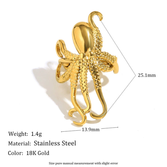 Wholesale Fashionable Elegant Creative Octopus Animal Shape Stainless Steel 18K Gold Plated Ear Clip Earrings For Women