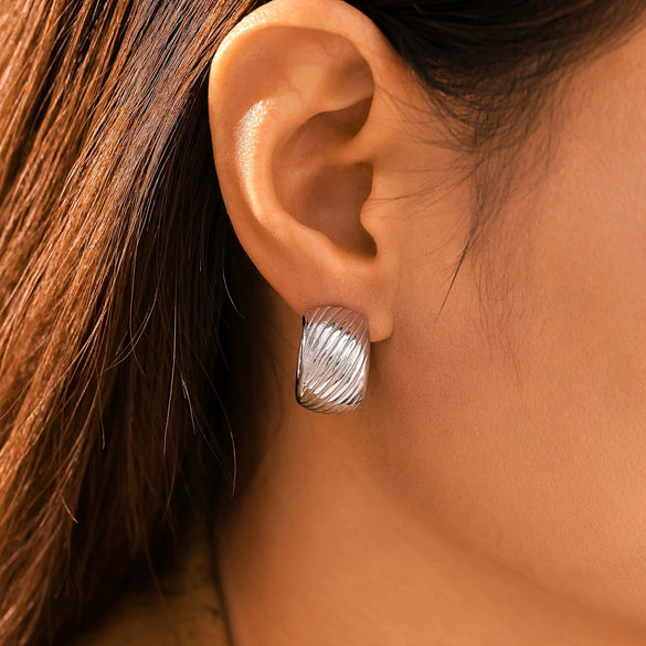 Wholesale Fashionable Geometric Ctype Twill Stainless Steel 18K Gold Plated Nonallergic Women's Earrings