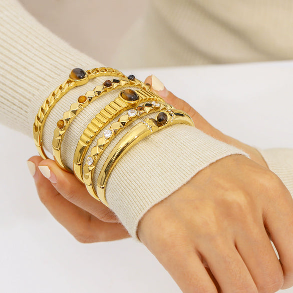 Wholesale Fashionable Geometric Ins Style Stainless Steel 18K Furnace Vacuum Plated Bracelet Inlaid With Pearls And Natural Stones