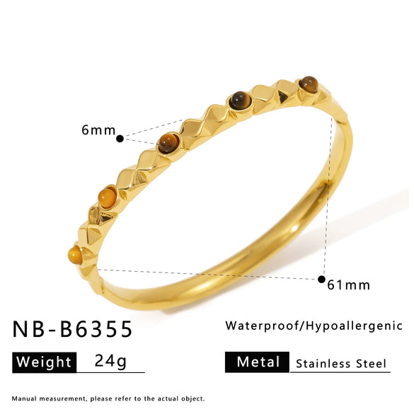Wholesale Fashionable Geometric Ins Style Stainless Steel 18K Furnace Vacuum Plated Bracelet Inlaid With Pearls And Natural Stones