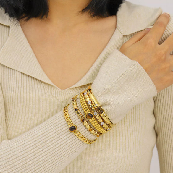 Wholesale Fashionable Geometric Ins Style Stainless Steel 18K Furnace Vacuum Plated Bracelet Inlaid With Pearls And Natural Stones