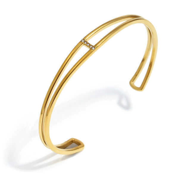 Wholesale Fashionable Geometric 18K Gold Plated Stainless Steel Doublelayer Thin Bracelet Hand Jewelry