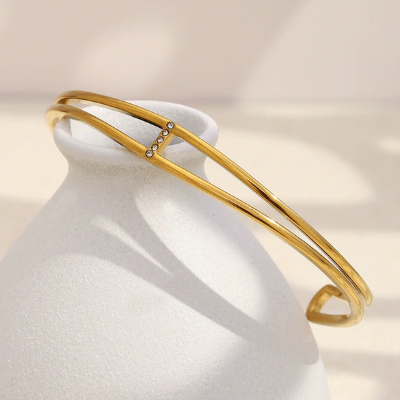 Wholesale Fashionable Geometric 18K Gold Plated Stainless Steel Doublelayer Thin Bracelet Hand Jewelry