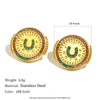 Wholesale Fashionable Geometric Stainless Steel Electroplated 18K Gold Colorful Zircon Disc Earrings Necklace Ring Set For Women