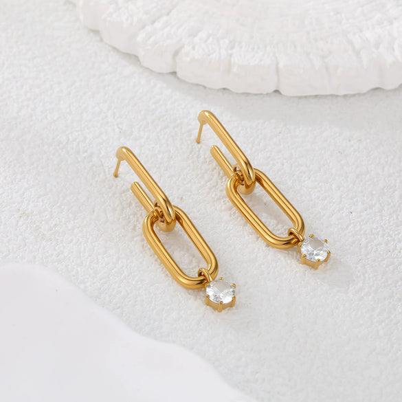 Wholesale Fashionable Geometric Stainless Steel 18K Gold Electroplated Diamondencrusted Earrings For Women