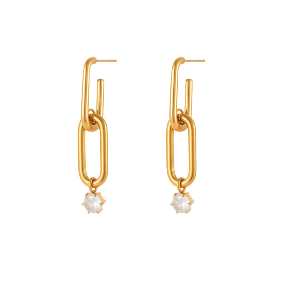 Wholesale Fashionable Geometric Stainless Steel 18K Gold Electroplated Diamondencrusted Earrings For Women