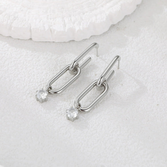 Wholesale Fashionable Geometric Stainless Steel 18K Gold Electroplated Diamondencrusted Earrings For Women